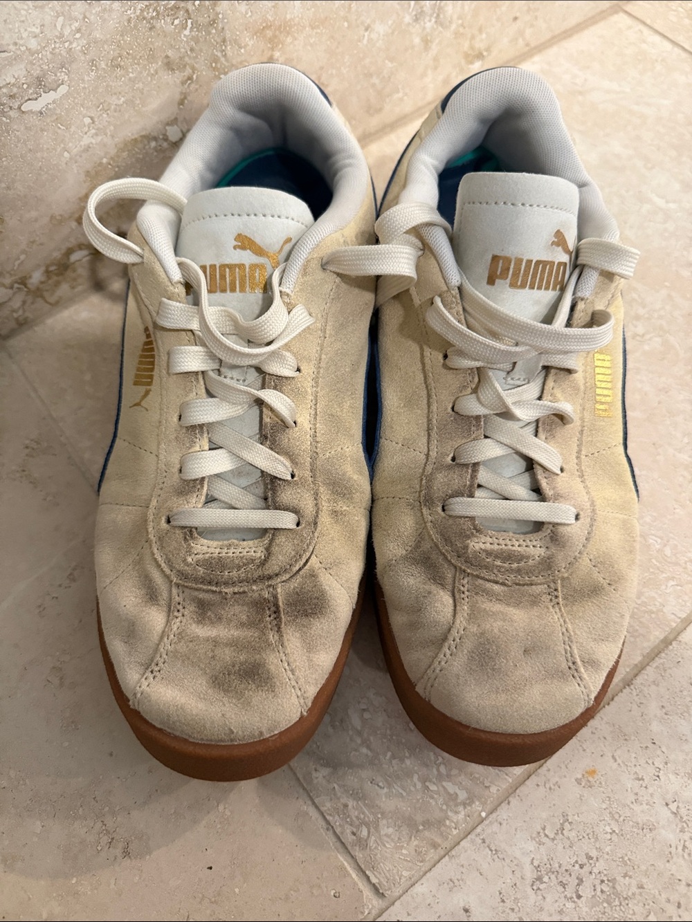 Puma Men's Sneakers in Cream with Brown Gum Sole